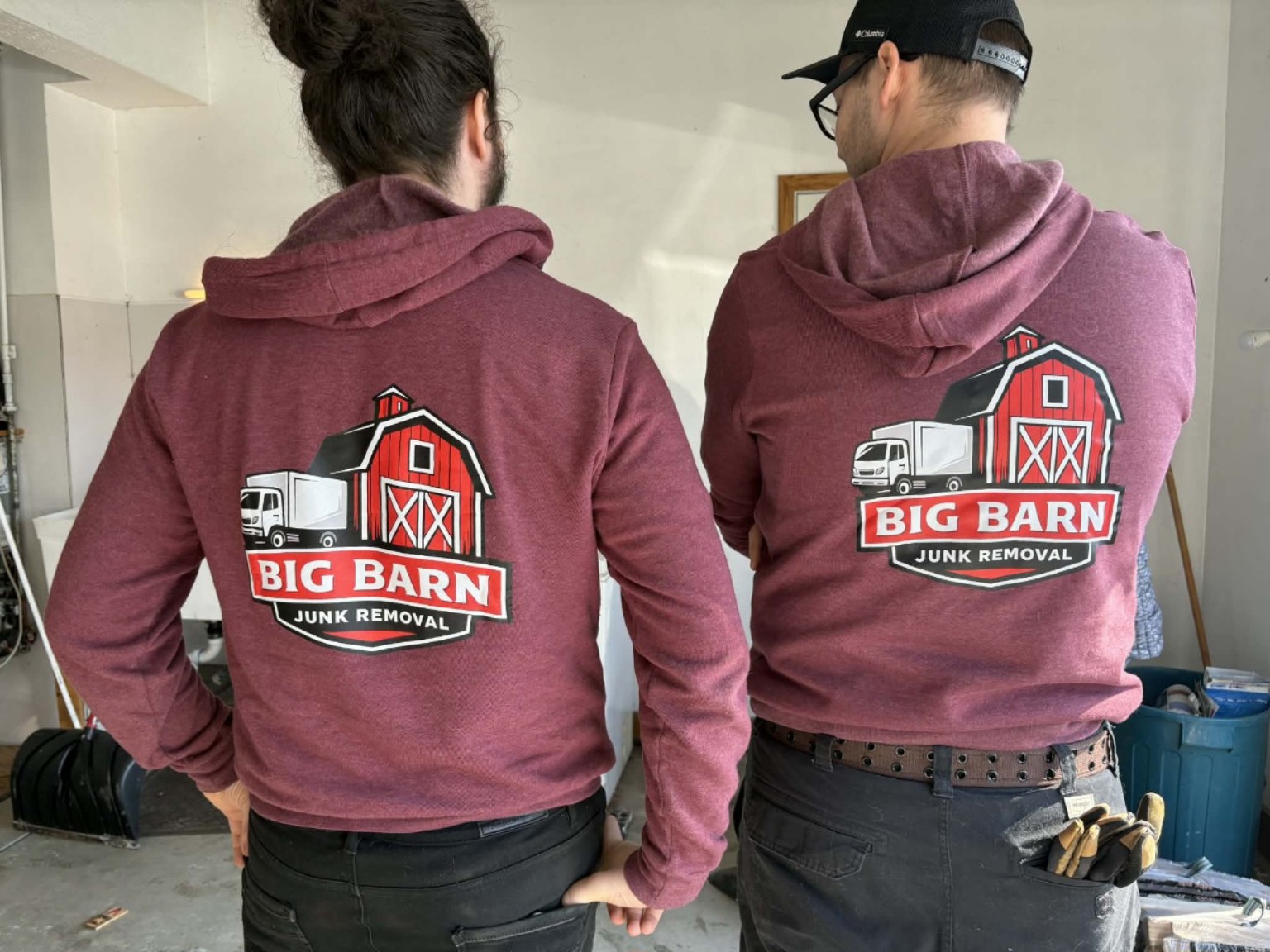 Big Barn Junk Removal local crew wearing company hoodies